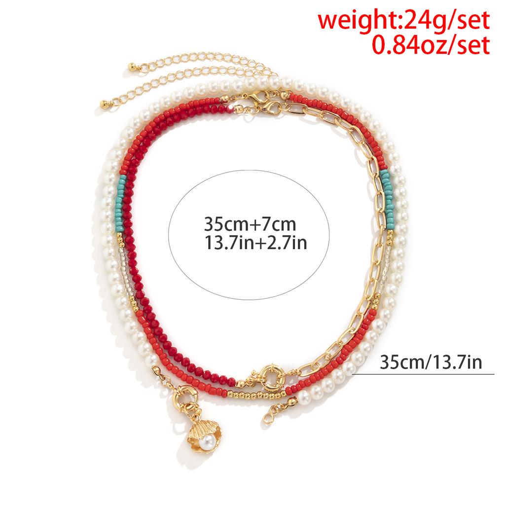Seed Beads Short Choker Necklace for Women 2026 Fashion Layered Beaded Chain with Imitation Pearl Pendant Necklaces Neck Jewelry