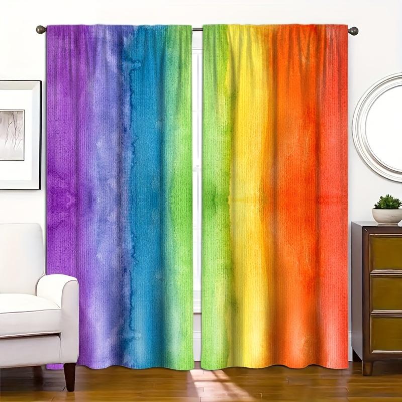 2 kusy Geometrický vzor Barevné Duhové Závěsy Tištěné pro Obývací Pokoj Kuchyň Ložnici Jídelnu Okno Domácí Dekorace