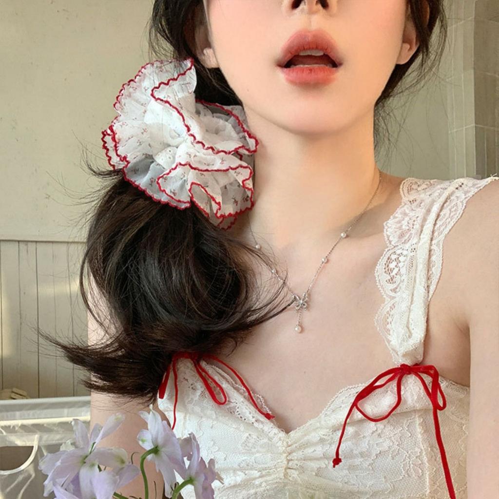 1PC Spring, Crushed Lace, Lace Large Intestine Hair Bands, Sweet, Clashing Colors, Headdress, Marble Head, Large, Hair Rope, Hai