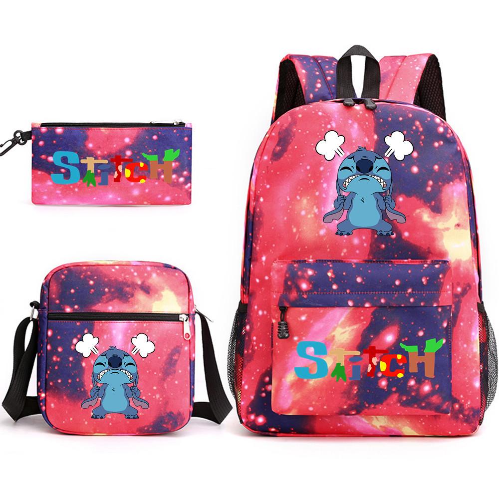 Interstellar Baby Stitch Three-Piece School Bag Cartoon Peripheral Printed Polyester Backpack Student School Bag Leisure Bag