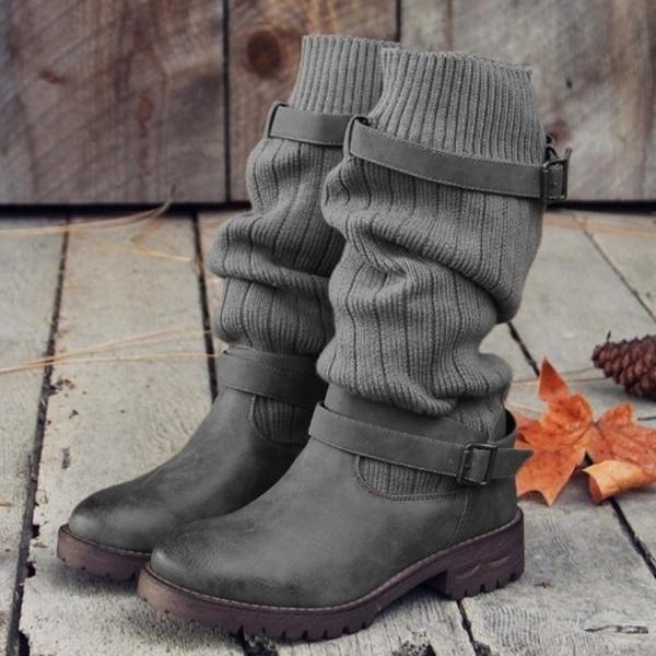 Platforma Silný Podpatek Dámské Westernové Kovbojské Boty Módní Nazouvací Skládaný Vršek Dlouhé Kotníkové Boty Podzim Zima Kotníkové Boty