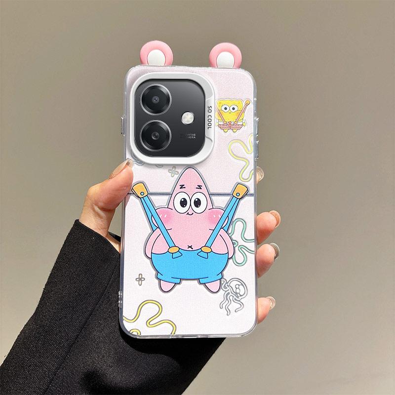 KEYSION Cute Ear Cartoon Case for OPPO A3 A3X 5G A5i with Lanyard Soft Silicone+PC Shockproof Phone Cover for OPPO A40 A40m