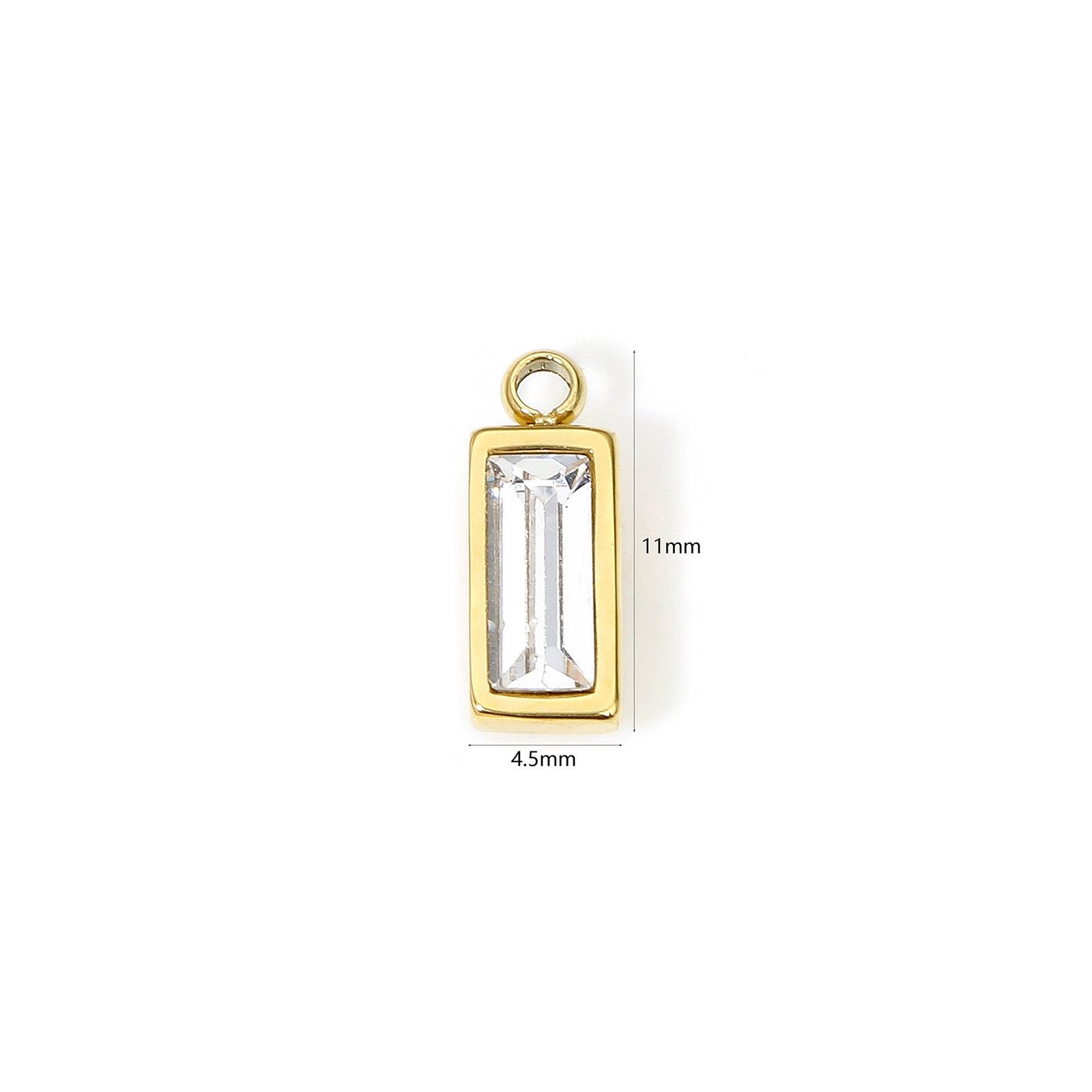 

1 Piece 304 Stainless Steel Birthstone Charms 14K Gold Plated Rectangle Mini Cubic Zirconia Pendants For DIY Jewlery Making