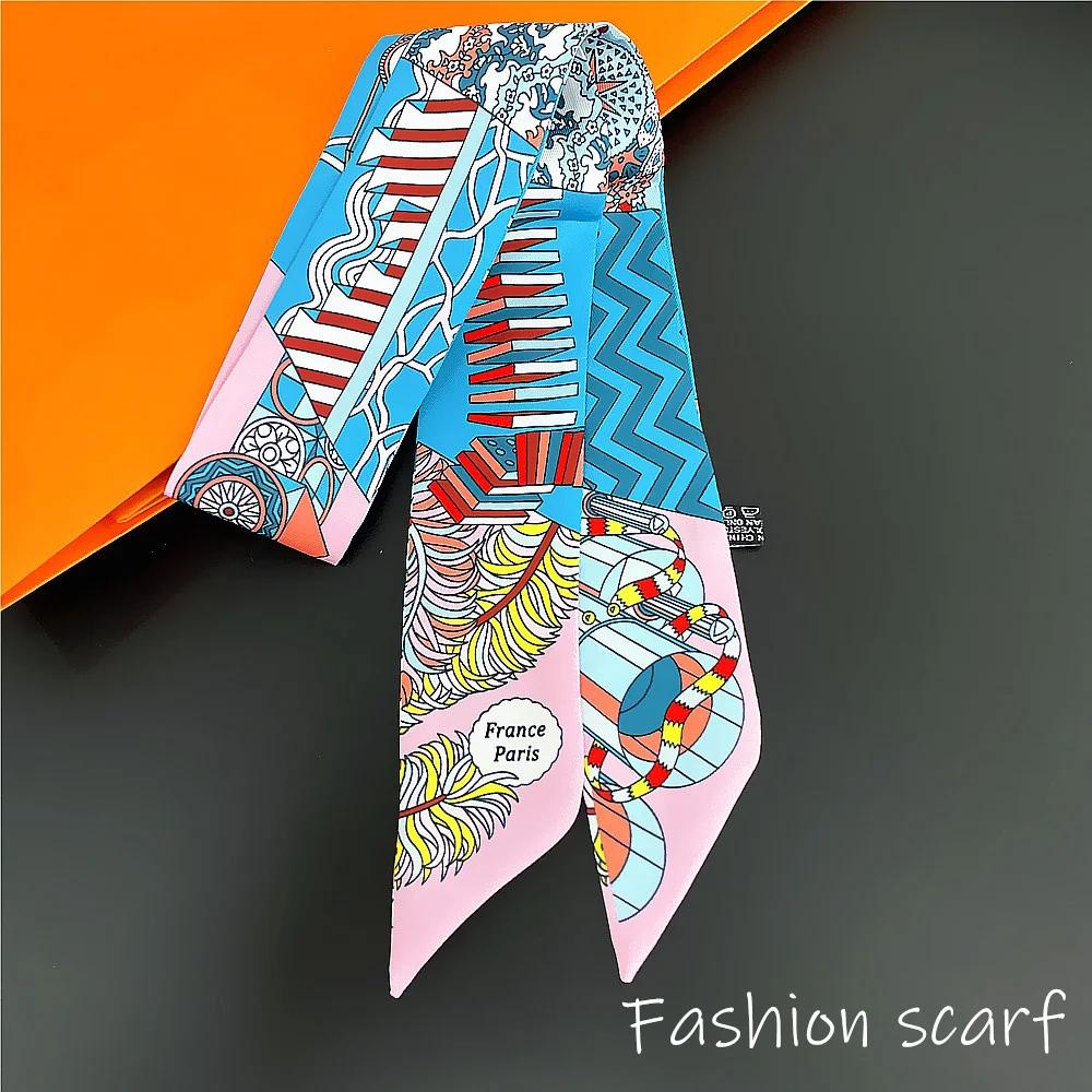 

1PC Korean Summer Luxurious Check Female Decoration Twill Long Ribbon Binding Bag Silk Ribbon Hair Belt Hot Selling Small Scarf 90X5CM