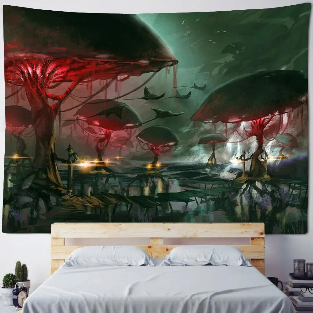 3D Mushroom Forest Printed Tapestry Hippie Wall Hanging Cloth psychedelic Scene Background Poster Bohemian Room Decoration