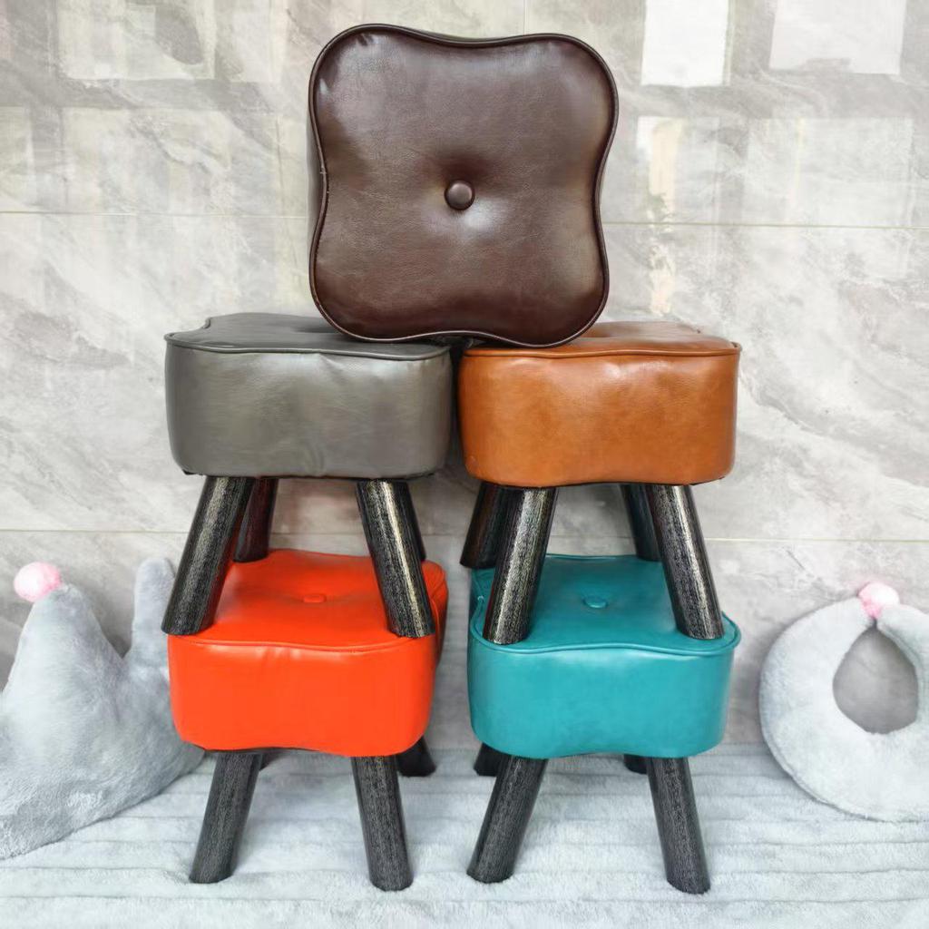 Four-Leaf Clover Upholstered Leather Stool for Living Room or Entranceway