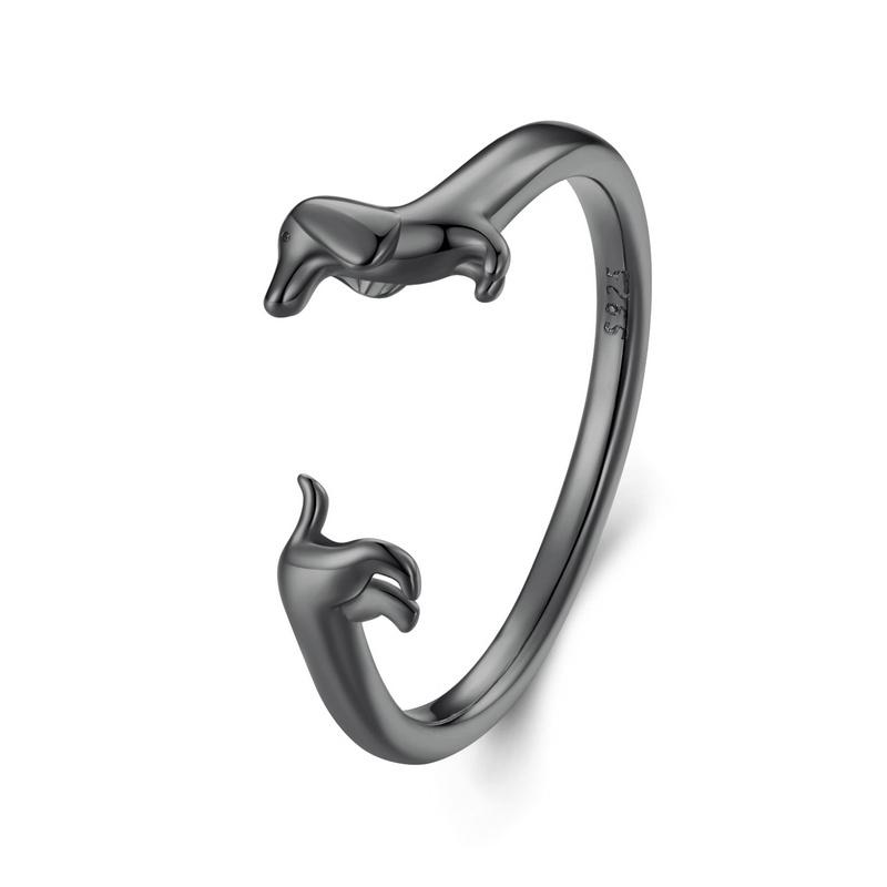 WOSTU 925 Silver Pet Cat Stackable Opening Ring For Women Snake Dog Adjustable Rings Fine Jewelry Party Birthday Gift