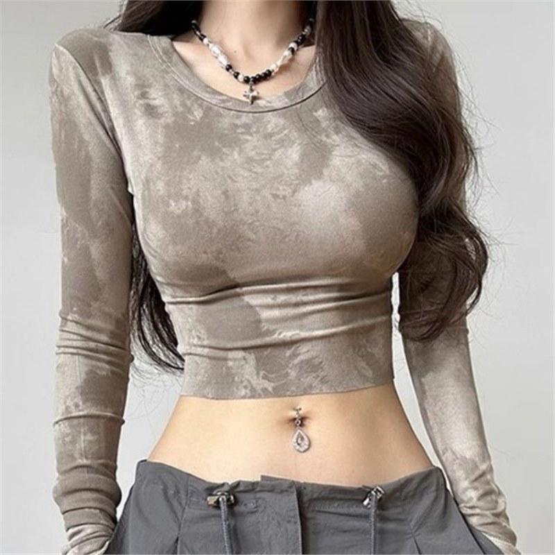 

Jazz Street Dance Tie-dye Fitted Crop Top - Women s Long Sleeve Slimming Inner Layer Shirt M