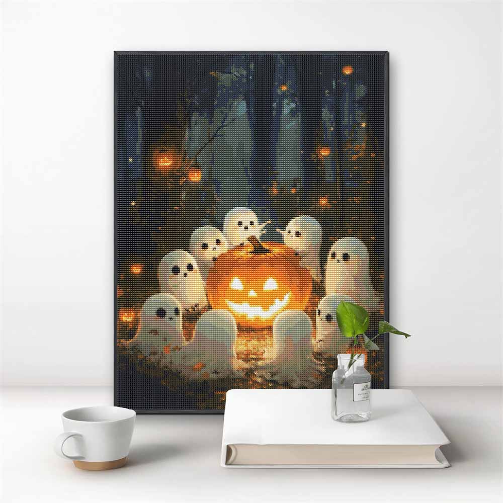 Full Drill Diamond Painting Kit Spooky Ghost Pumpkin Design DIY 5D Rhinestone Art Canvas for Room Decoration Gift