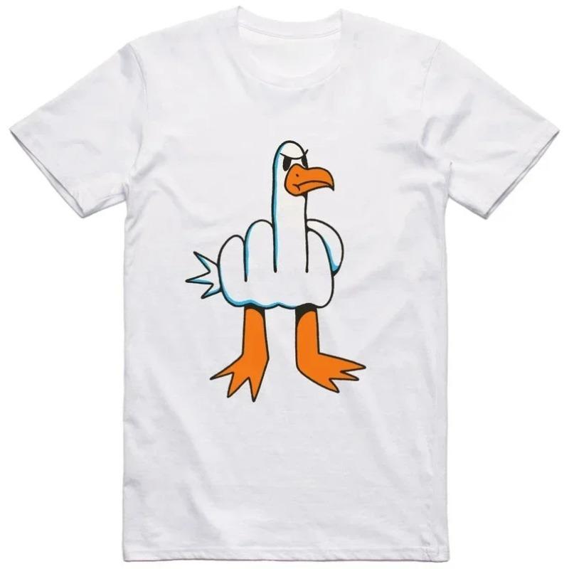 Mens Funny T-Shirt Rude Seagull Design Regular Fit Tee Women Men Print Cartoon Graphic T Shirts Breathable Workout