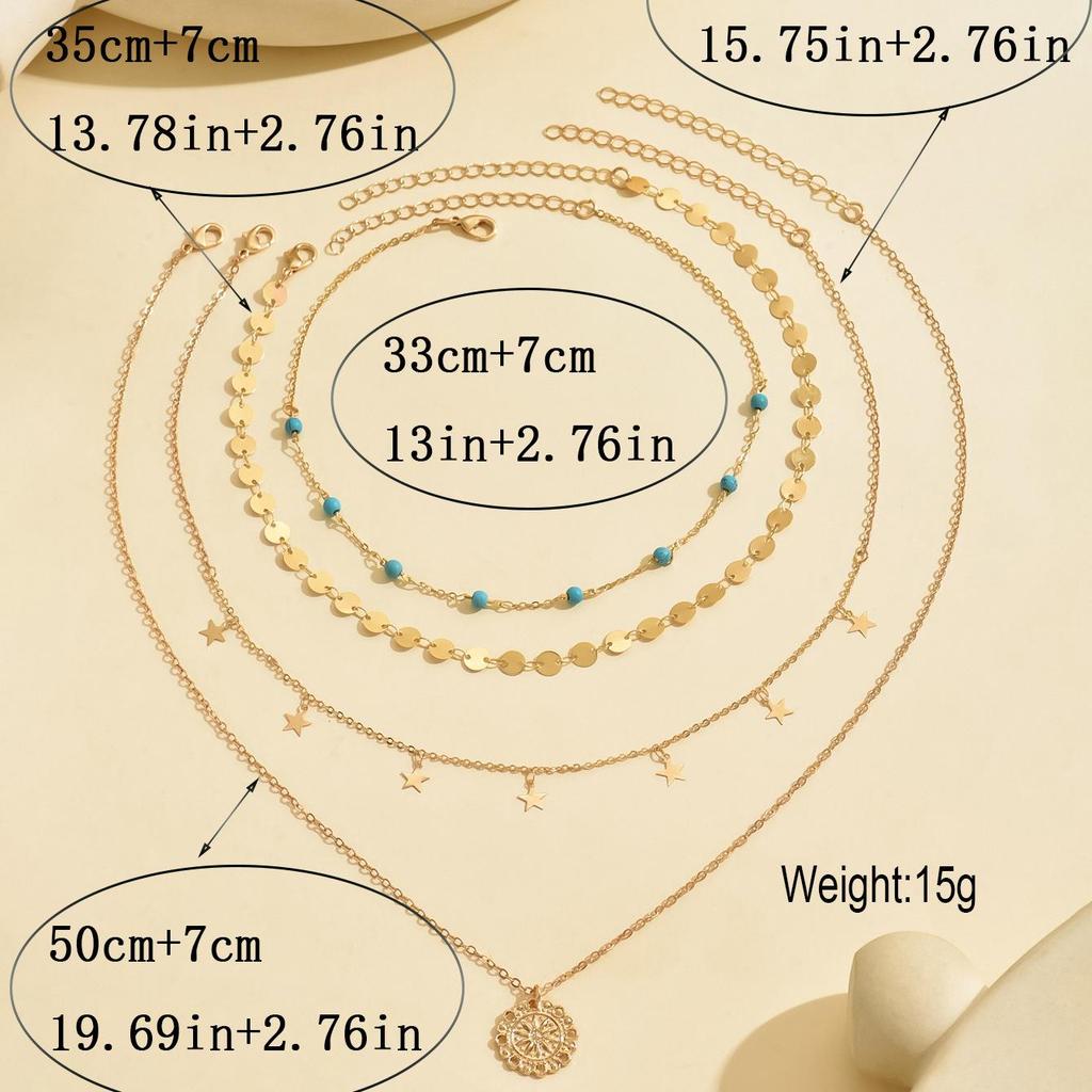 European & American Geometric Tassel Necklace: Multi-layered Alloy Round Pendant