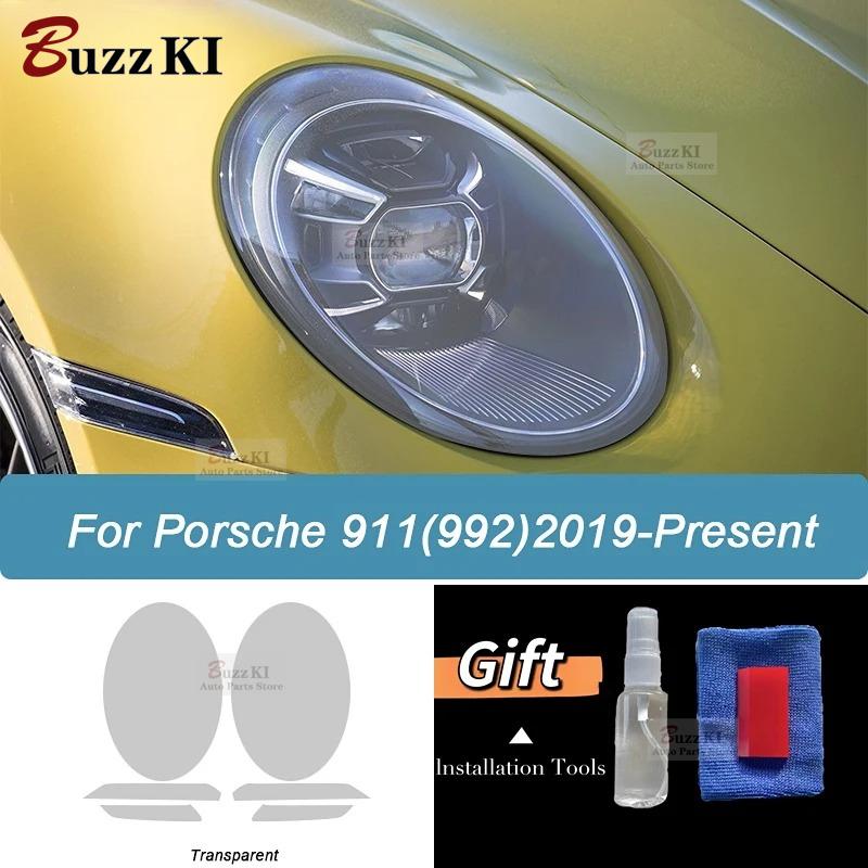 For Porsche 911 992 2 Pcs Car Headlight Protective Film Smoked Black Tint Wrap Transparent TPU Repair Sticker