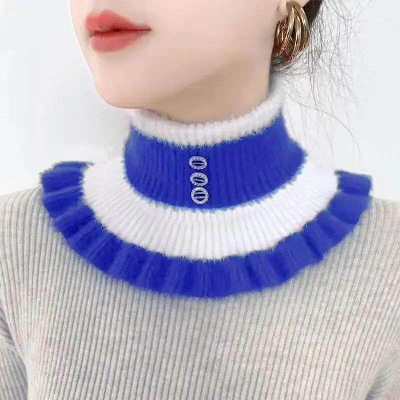 Women'S Knitted Striped Faux Mink Fur Collar, Cervical Protection And Warm Neck Cover, Versatile Lapel Collar And Interior Accessories