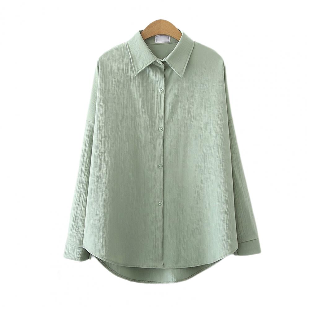 

Женская рубашка с длинным рукавом, однотонная блузка с пуговицами на лацканах, дышащая повседневная рубашка свободного кроя для работы, повседневной жизни, путешествий M зелёный
