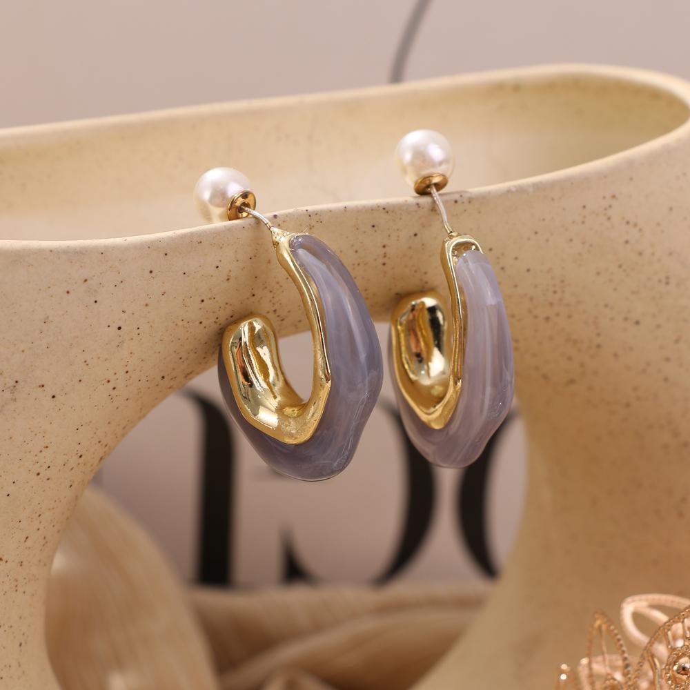 Retro Simple Candy Color Resin Earrings Color U-shaped Earrings Solid Color Earrings Fashion Trend Earrings