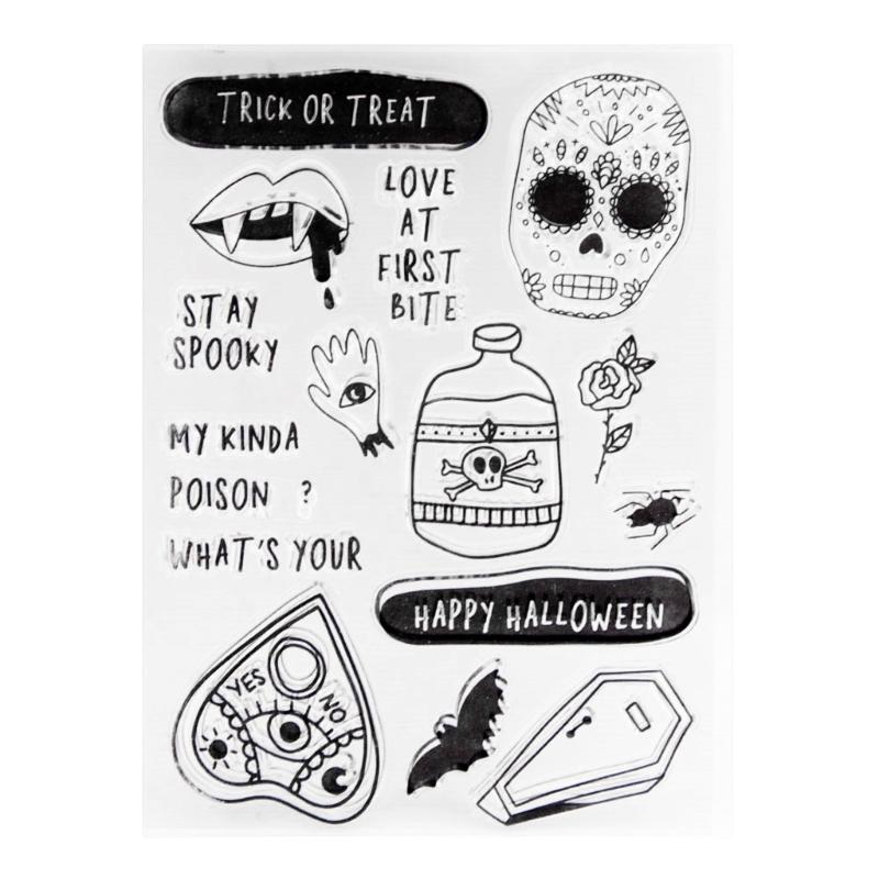 Halloween Themed Silicone Stamp for Card Making Scrapbooking Journal Planner, Decorative Background Silicone Stamp 1