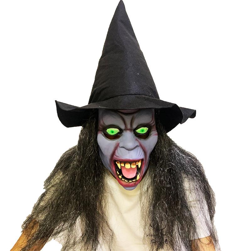Halloween long-haired ghost face mask, scary witch mask, frightening latex hood, horror long-haired ghost face with hat