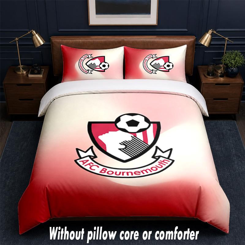 Bournemouth Football Design Bed Bedding Set 1 Duvet Cover + 2 Pillowcases Soft Breathable Household Bed Linens