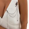 Double Layer Chain Lapel Brooch Silver Tone Metal Double Chain Tassel Brooch  for Gothic Party