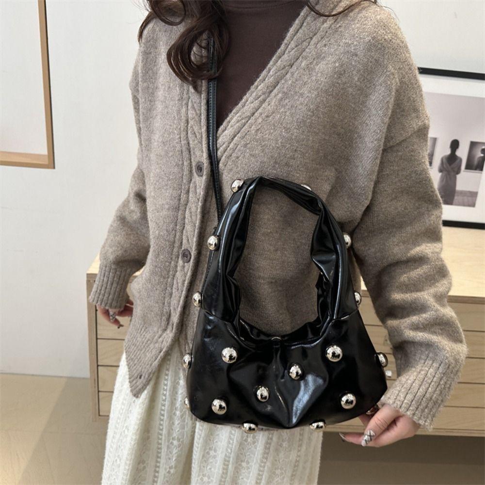 Punk Style Rivet Shoulder Bag PU Leather Women's Handbag Fashion Rivet Underarm Bag  Girls