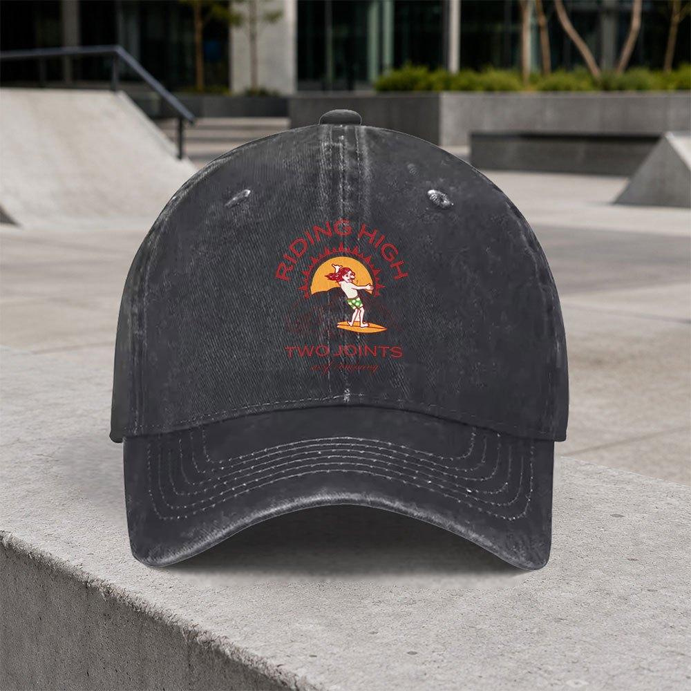 Riding High Vintage Washed Surf Baseball Cap  Adjustable Hook  Loop Duckbill Cap for Unisex  Women