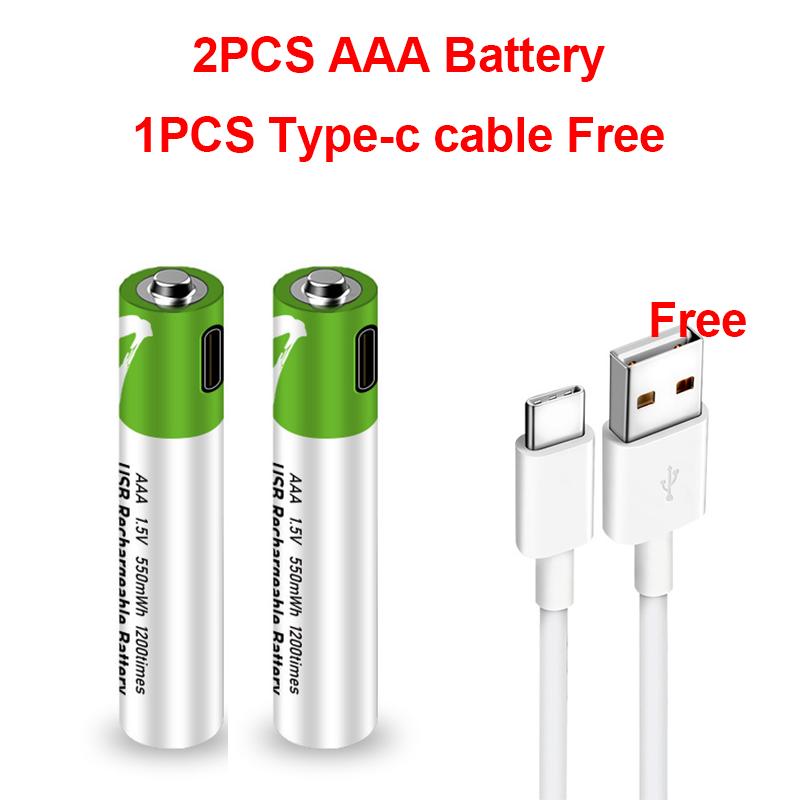 

Литий-ионная аккумуляторная батарея большой емкости 1,5 В AAA, 750 МВтч USB для беспроводной мыши с дистанционным управлением + кабель 2 PCS AAA and Cable