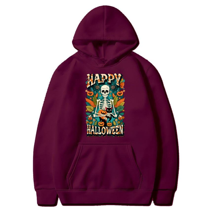 Happy Halloween Autumn Winter Fleece Hoodie Street Fashion Hoodie Men's and Women's Casual Long Sleeve Warm Hoodie