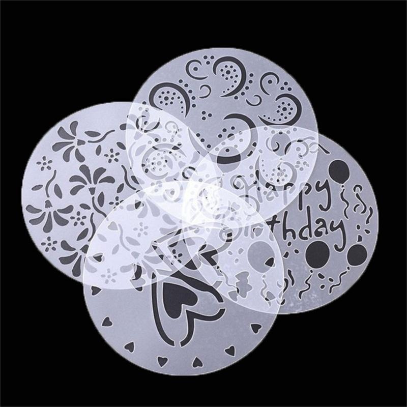 Pack of 4 Spray Stencils Birthday Cake Molds DIY Decorating Tools PVC Material