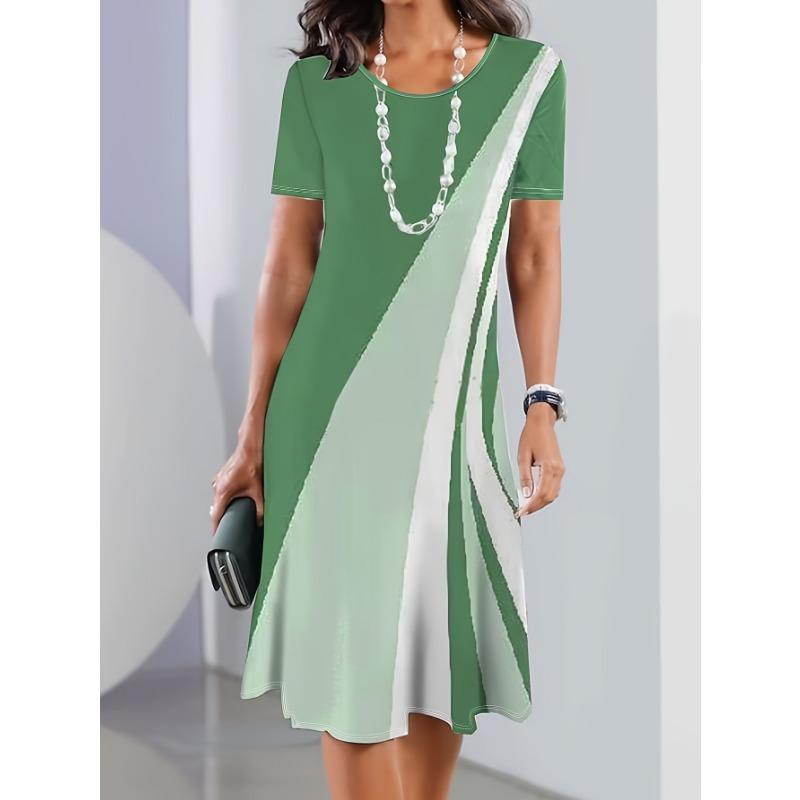 Women's Summer Dress 3D Printed T Shirt Dress Short Sleeve Casual Loose Beachwear Oversized Vacation Clothing with Round Neck