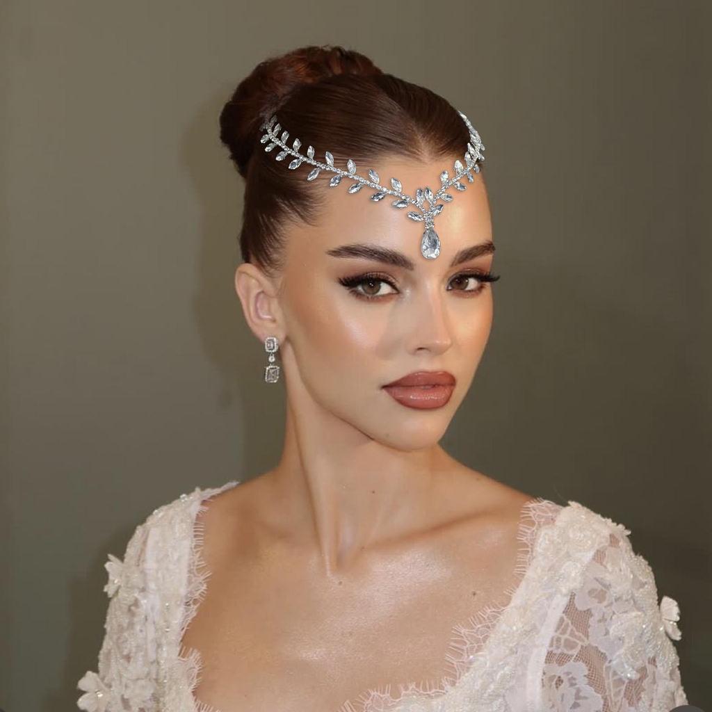 Rhinestone Bridal Headpiece: Handmade Wedding Forehead Chain & Hair Accessories A484
