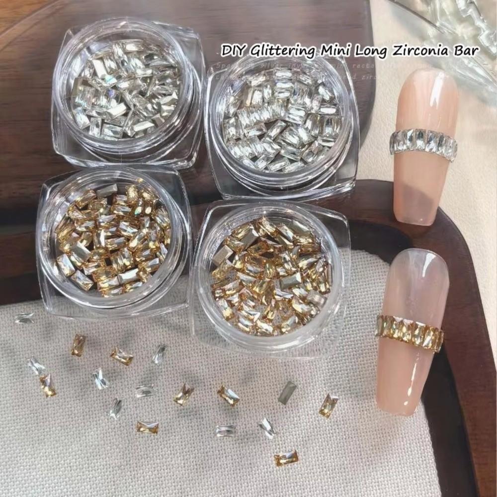 50pcs Long Bar Shape Nail Rhinestones 2x4mm Nail Art Decorations Stylish Nail Gems Women
