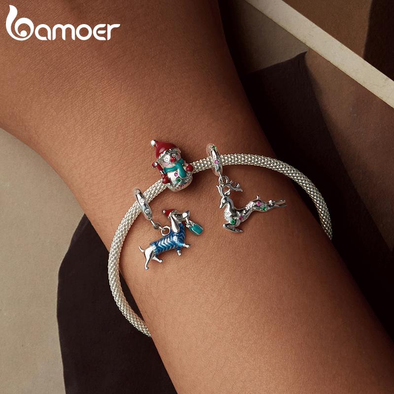 BAMOER Solidne Srebro Próby 925 Koralik Charms z Serii Świątecznej Pasujący do Oryginalnej Bransoletki DIY Bamoer Charms do Tworzenia Biżuterii Prezent Świąteczny