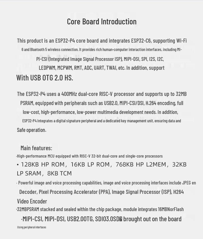 ESP32P4 + ESP32-C6 Core Board: RISC-V Dual-Core 32-bit, 2.4G WiFi 6, Bluetooth 5 Development Board