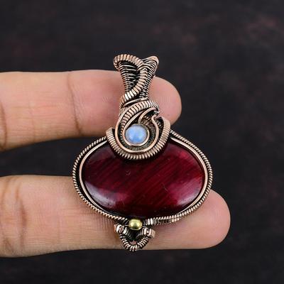 Κόκκινο Φωτιά Λαβραδορίτης Μενταγιόν Χάλκινο Κόσμημα με Σύρμα Μενταγιόν Πέτρας Φεγγαριού Ουράνιου Τόξου Χειροποίητο Μενταγιόν Δώρο Για Φίλο Μενταγιόν με Πολύτιμο Λίθο και Χαλκό