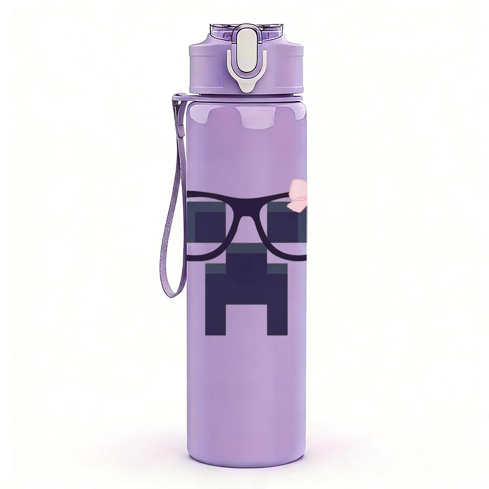 1PC Hipster Glasses Mustache Graphic,750ml Color Plastic Sports Water Bottle,Leakproof Flip Straw Lid,Suitable for Sports Office Home Use
