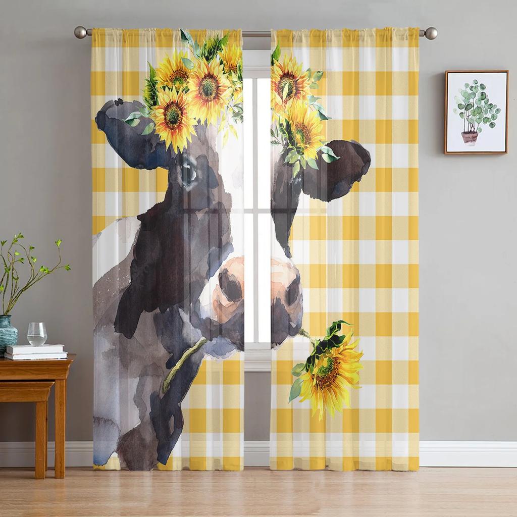 Summer Cactus Cow Skull Retro Chiffon Curtains Living Room Bedroom Home Decoration Window Voiles Tulle Curtain Sheer Made Of Polyester Area Decor