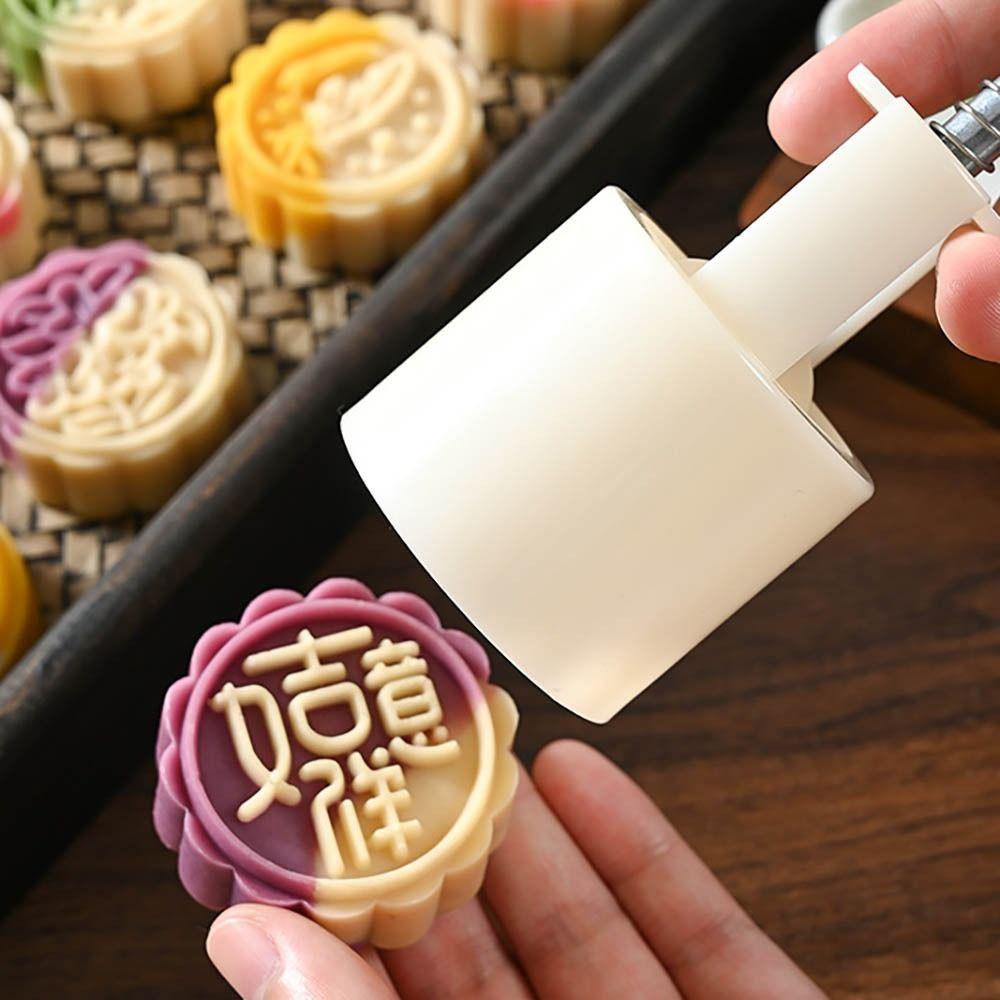 DIY Round Mooncake Mold Mid Autumn Festival Hand Press Mold Dessert Cake Baking Tool