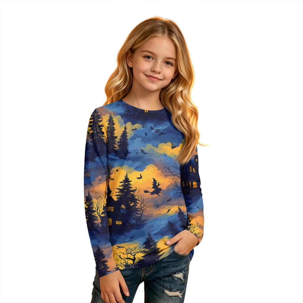 Kids' Halloween Printed Long Sleeve Round Neck T-Shirt