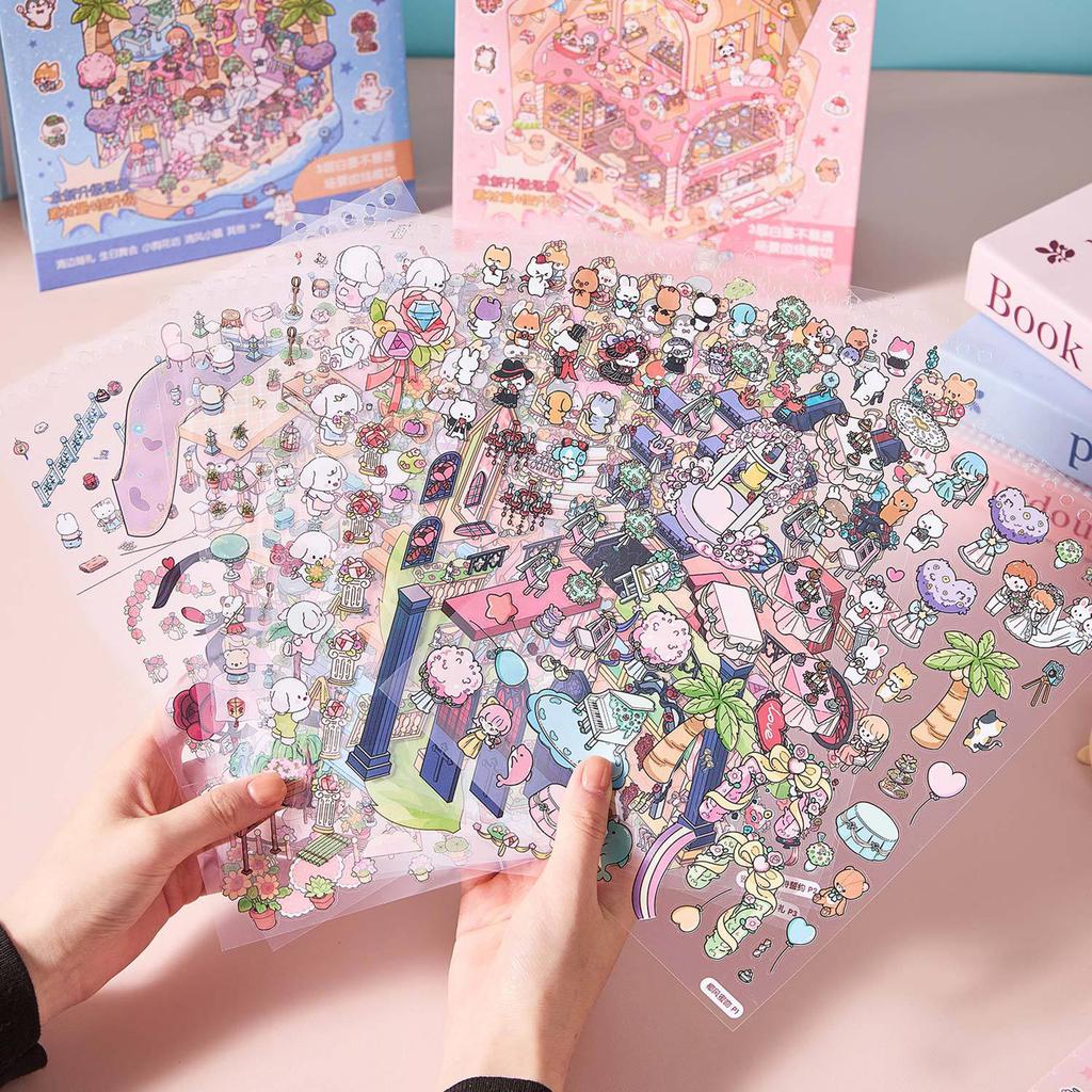Rainbow Island Scenery Sticker Book Miniature Scene PET Sticker For Journal Photo Album Laptop Scrapbooking Decoration