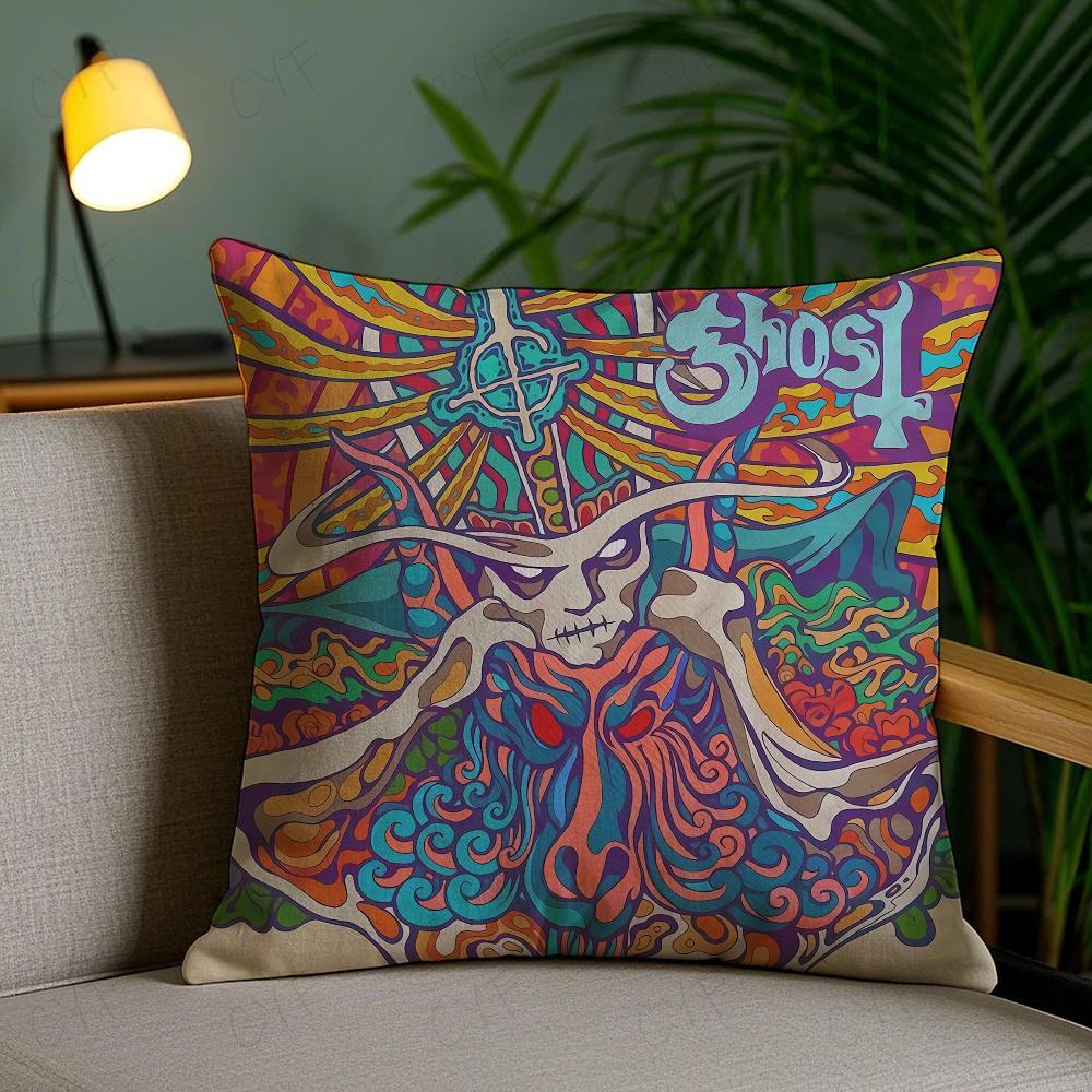 Rock G-Ghost Heavy Metal Band Pillow Case Anti-dustmite Pillowcase Invisible zipper silky short plush Sofa cushion cover