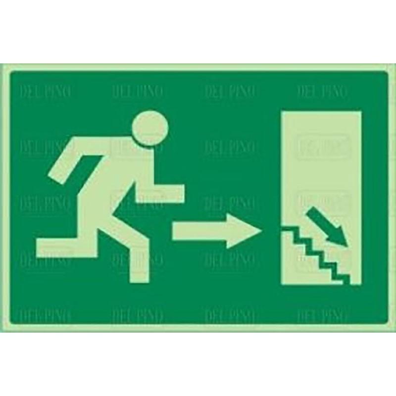 DUVER SIGN 963 PLAST.297x210''S.EMERG.DCH''LUM. (PICTOGRAM)RIGHT EXIT STAIR DOWN.