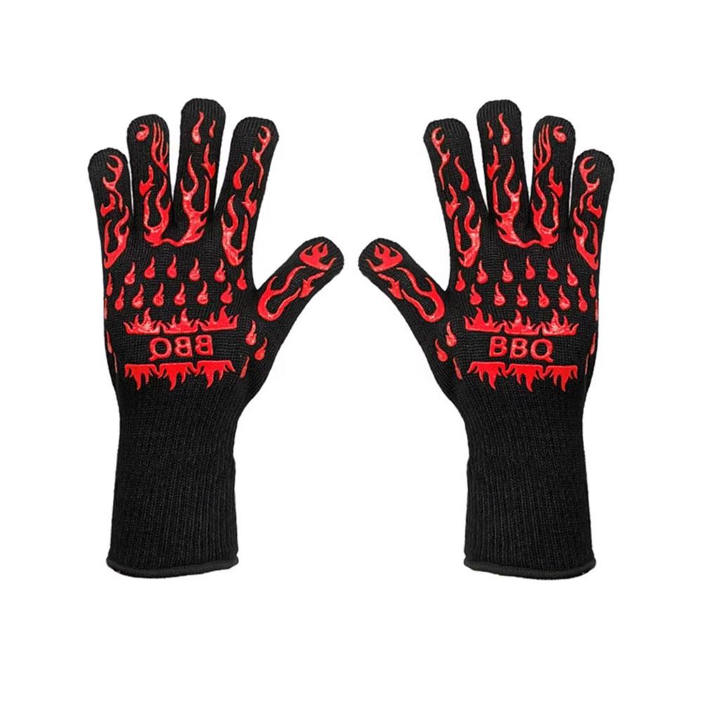 BBQ Gloves Fireproof Heat Resistant Cut Resistant Mitts Non Slip Silicone Oven Gloves Kitchen Gloves for Barbecue Cooking Baking