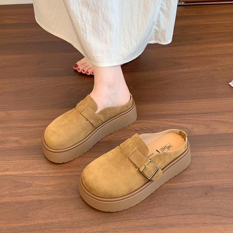 

Retro thick-soled Birkenstock bag head half slippers women s 2025 spring new height-increasing outer wear lazy people pedal Birkenstock shoes 40 верблюд