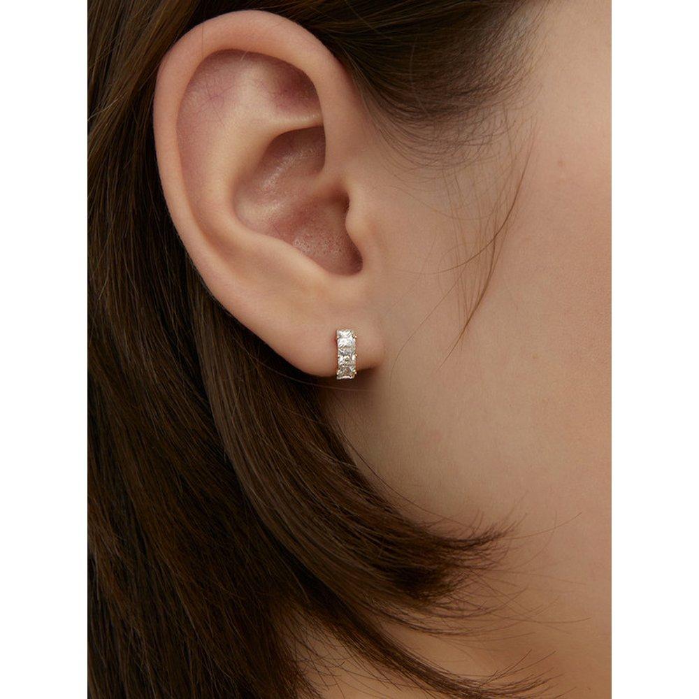 Silver 925 Triple Square Stone One-Touch Earrings Lse87