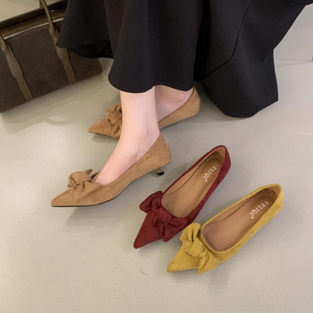 Fairy Style 2025 Autumn New Korean Version Niche Thin Heel Shallow Mouth Bow Fashion Pointed Temperament Single Shoe Woman