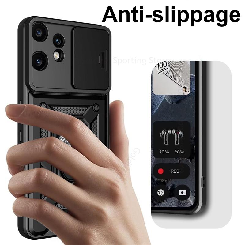 Slide Lens Push Window Heavy Duty Protection Case For Nothing CMF Phone 2 Pro Magnetic Finger Ring Holder Stand Shockproof Cover Nothing Phone 3a Pro