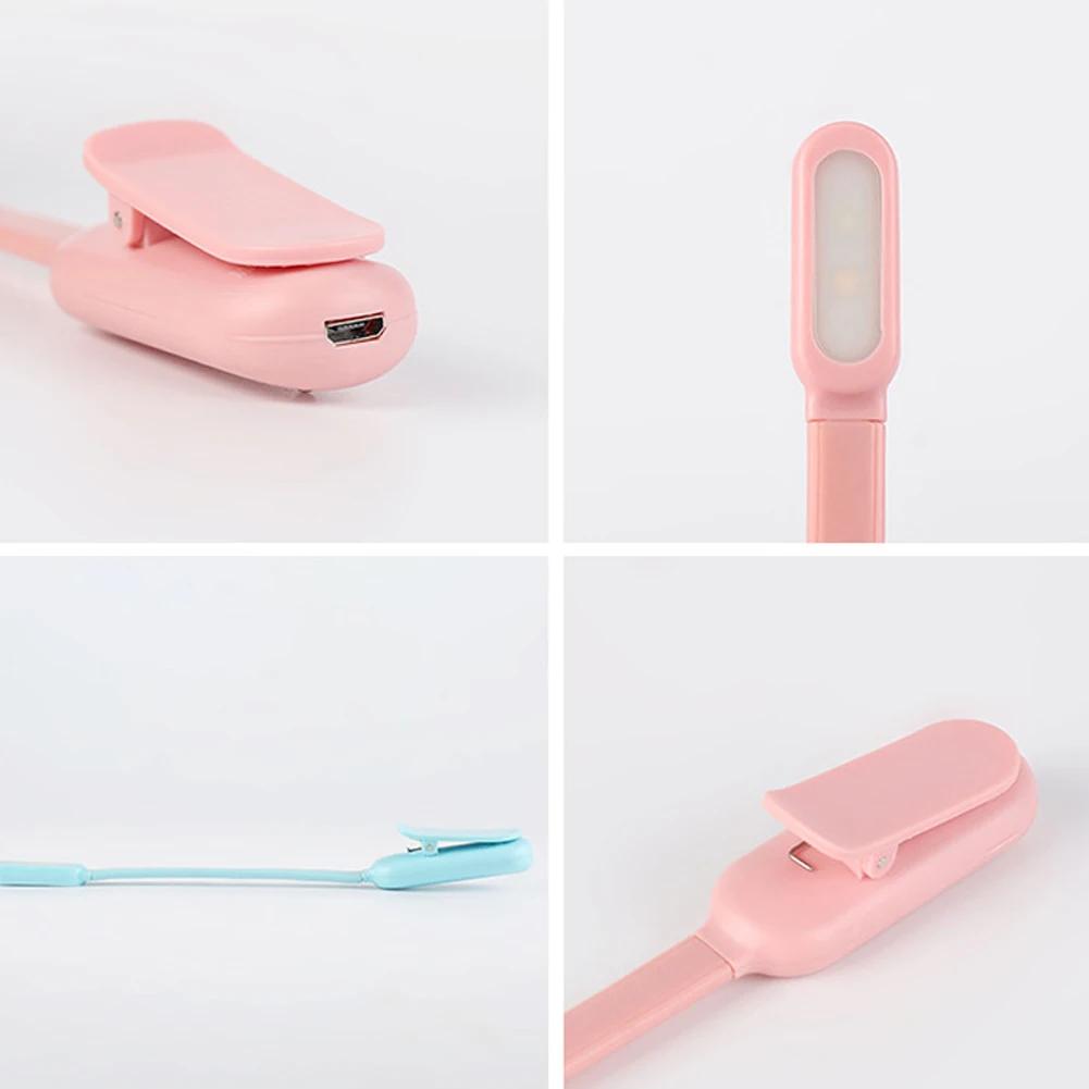 1PC Brightness Adjustable USB Rechargeable Clip-On Study Reading Lamp for Travel Bedroom Dormitory Reading
