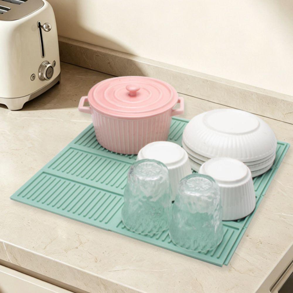 2-teilige Silikon-Arbeitsplatten-Trockenmatte, rutschfeste, isolierte Matte, Geschirr-Abtropfmatte, Topf