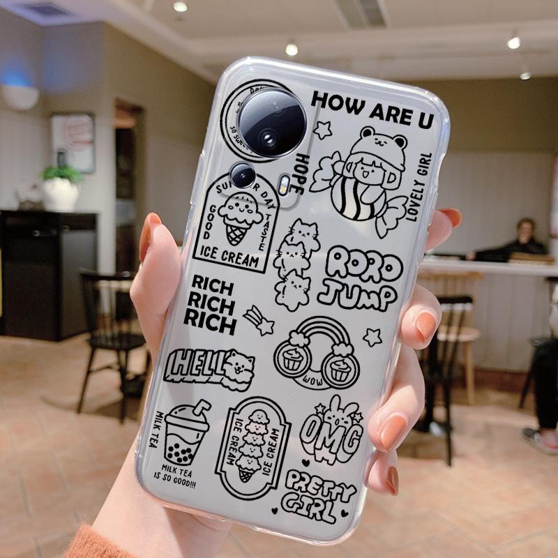 Clear Case For Xiaomi 13 Lite Shockproof Cover Cartoon Cute Cat Soft Silicone Fundas For Xiaomi 13T 14T 15T Pro Transparent Bags