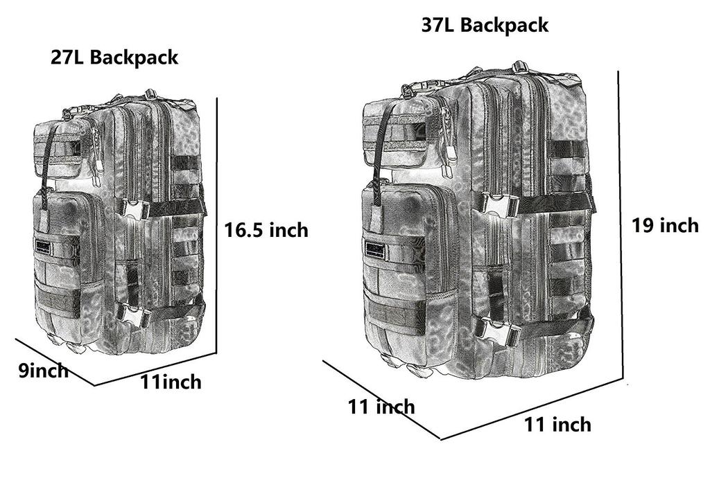 Backpack 3P Tactical MOLLE Waterproof Lightweight Outdoor Military Type Rucksack Daypack Black 37L [Cybotron] U.S